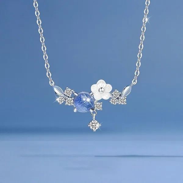 Dây Chuyền Lili Jewelry Bạc Đính Pha Lê Aurora Cao Cấp, Đá CZ Nữ Hoa Lá LILI_955426 Màu Bạc