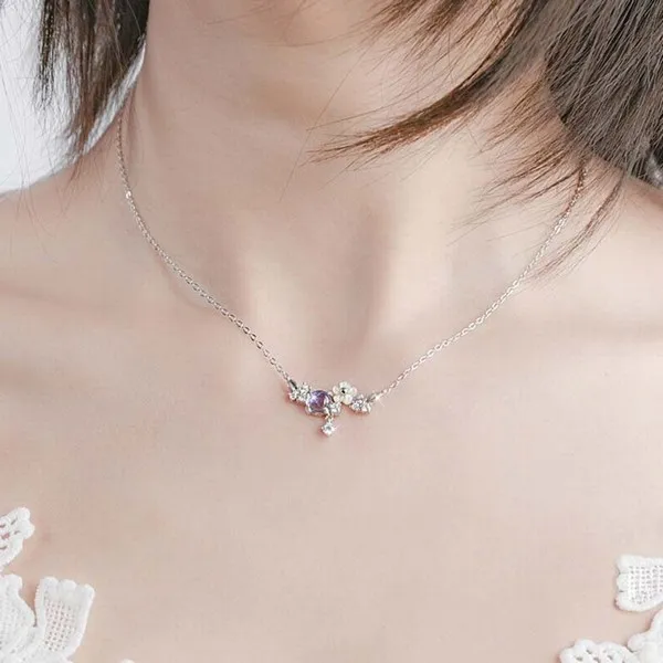 Dây Chuyền Lili Jewelry Bạc Đính Pha Lê Aurora Cao Cấp, Đá CZ Nữ Hoa Lá LILI_955426 Màu Bạc