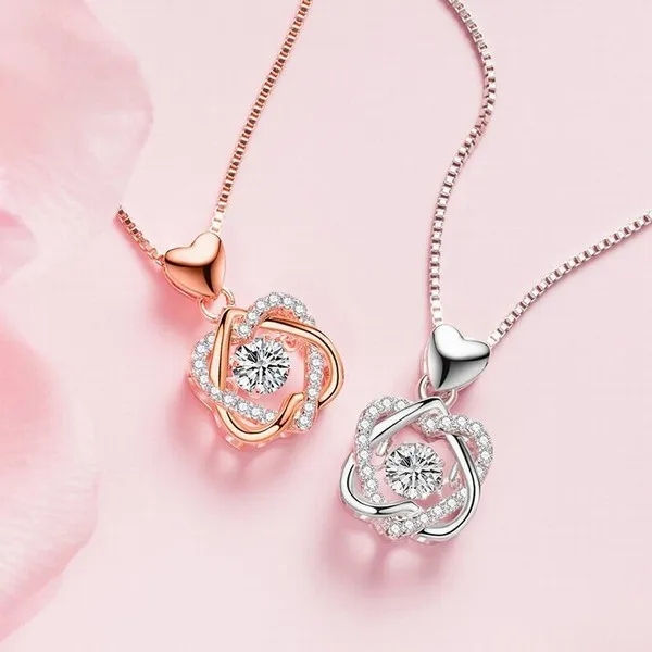 Dây Chuyền Lili Jewelry Bạc Nữ Liền Mặt Mạ Vàng Đính Đá CZ Trái Tim Double LILI_583553 Vàng Trắng - Trang sức - Vua Hàng Hiệu