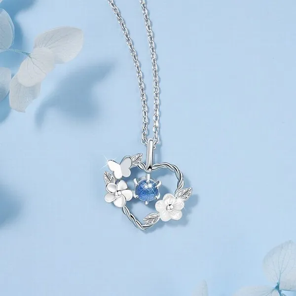 Dây Chuyền Lili Jewelry Bạc Nữ Đẹp Đính Pha Lê Aurora Trái Tim Hoa Lá LILI_866671 Màu Bạc