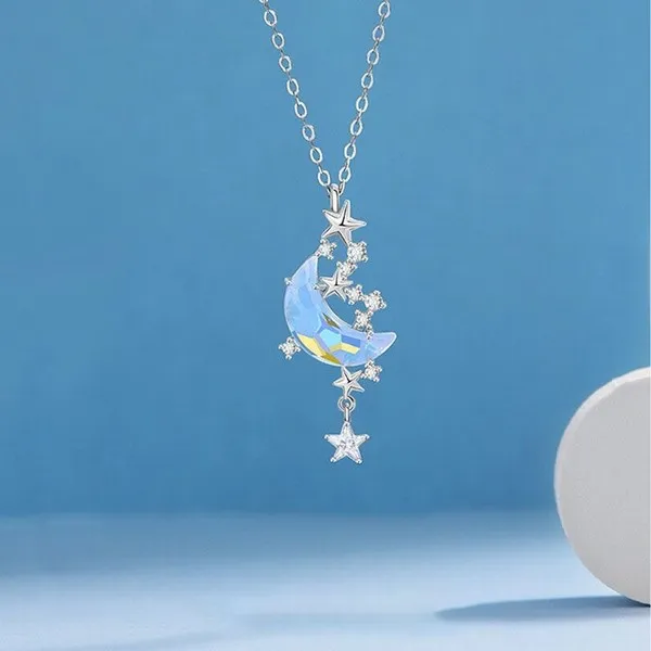 Dây Chuyền Lili Jewelry Bạc Nữ Đính Pha Lê Aurora Trăng Sao LILI_529678 Màu Bạc - Trang sức - Vua Hàng Hiệu