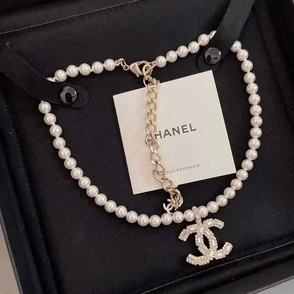 Dây Chuyền Chanel Pearl and Crystal Necklace Ngọc Trai Đính Đá - Trang sức - Vua Hàng Hiệu