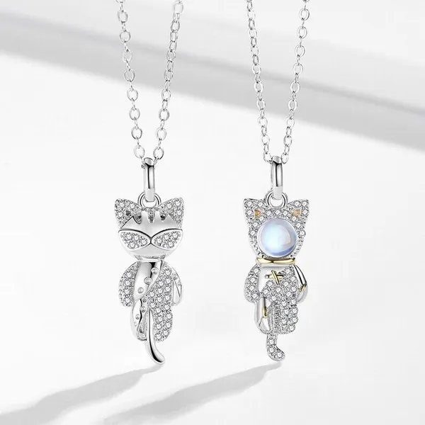 Dây Chuyền Đôi Lili Jewelry Bạc Đính Đá CZ Cặp Mèo Phi Hành Gia LILI_797564 Màu Bạc