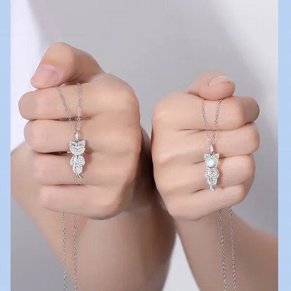 Dây Chuyền Đôi Lili Jewelry Bạc Đính Đá CZ Cặp Mèo Phi Hành Gia LILI_797564 Màu Bạc