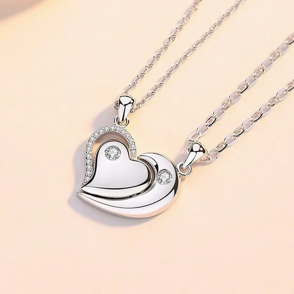 Dây Chuyền Đôi Lili Jewelry Bạc Đính Đá CZ Gắn Nam Châm Heart To Heart LILI_558997 Màu Bạc