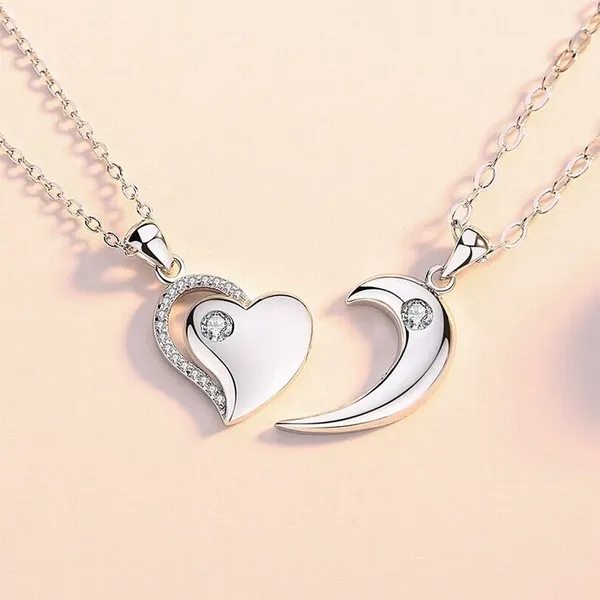 Dây Chuyền Đôi Lili Jewelry Bạc Đính Đá CZ Gắn Nam Châm Heart To Heart LILI_558997 Màu Bạc