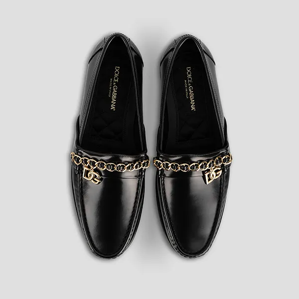 Giày Lười Nam Dolce & Gabbana D&G Chain-trim Leather A30154 AY925 Màu Đen Size 42