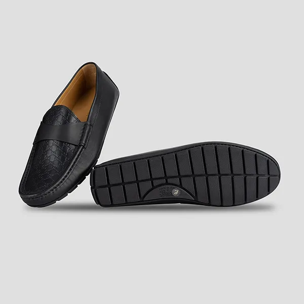 Giày Lười Gucci Mocca Logo Monogram 466904 Màu Đen Size 40.5