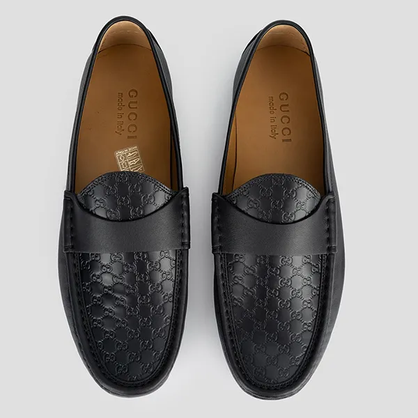 Giày Lười Gucci Mocca Logo Monogram 466904 Màu Đen Size 40.5