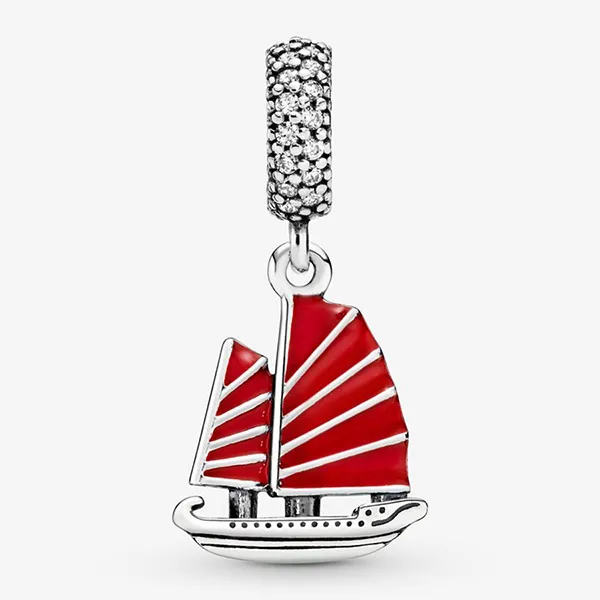 Hạt Vòng Charm Pandora Chinese Junk Ship Dangle 791908EN09 Màu Đỏ Bạc
