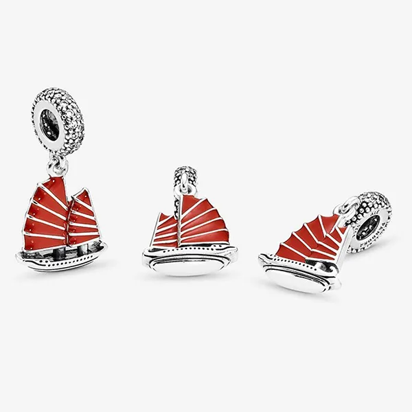 Hạt Vòng Charm Pandora Chinese Junk Ship Dangle 791908EN09 Màu Đỏ Bạc