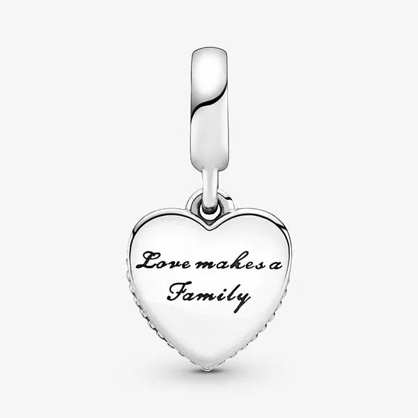 Hạt Vòng Charm Pandora Love Makes A Family Heart Dangle Charm 796459EN28 Màu Bạc