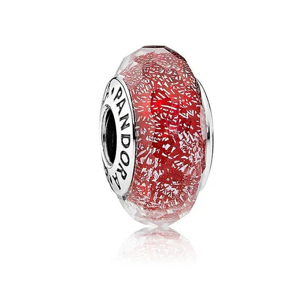 Hạt Vòng Charm Pandora Red Shimmer Glass Murano Charm 791654 Màu Đỏ