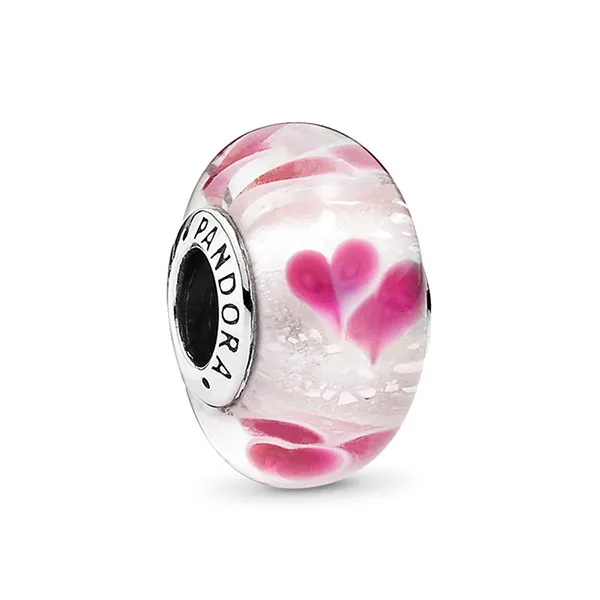 Hạt Vòng Charm Pandora Wild Hearts Murano 791649 Màu Hồng