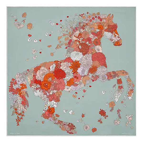 Khăn Nữ Hermès Silk Scarf Carre 90 Robe Leger Xanh Phối Họa Tiết