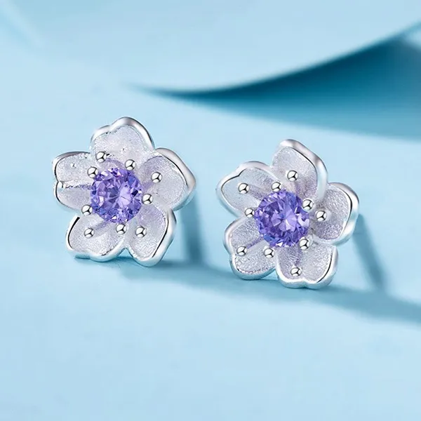 Khuyên Tai LiLi Jewelry Hình Bồng Hoa Đính Đá Cubic Zirconia LiLi_812865 Màu Tím