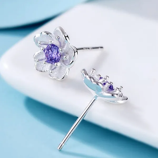 Khuyên Tai LiLi Jewelry Hình Bồng Hoa Đính Đá Cubic Zirconia LiLi_812865 Màu Tím