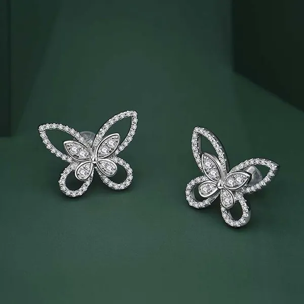 Khuyên Tai LiLi Jewelry Hình Cánh Bướm Dát Đá Cubic Zirconia 751445 Màu Bạc