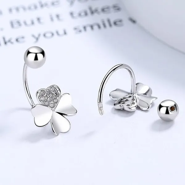 Khuyên Tai LiLi Jewelry Hình Cỏ Bốn Lá, Đá Cubic Zirconia LiLi_256684 Màu Bạc