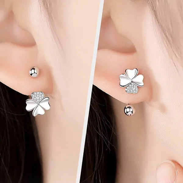 Khuyên Tai LiLi Jewelry Hình Cỏ Bốn Lá, Đá Cubic Zirconia LiLi_256684 Màu Bạc