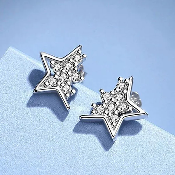 Khuyên Tai LiLi Jewelry Hình Ngôi Sao Đính Đá CZ LiLi_336631 Màu Bạc