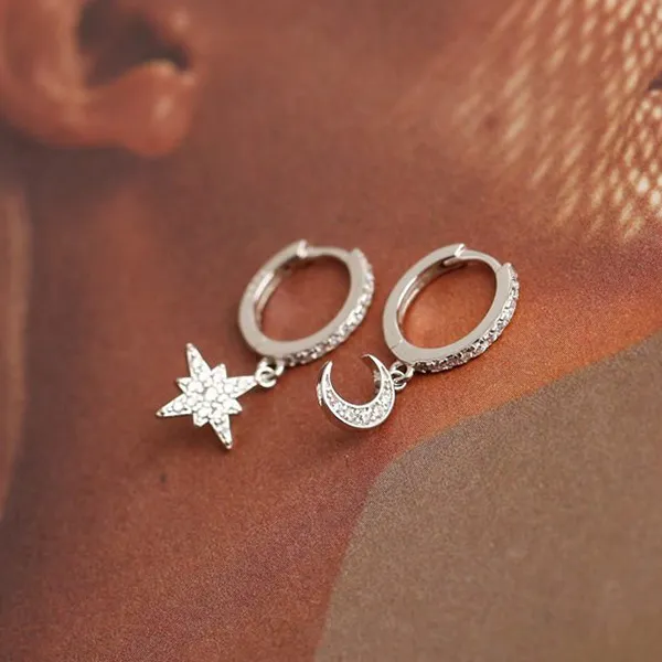 Khuyên Tai LiLi Jewelry Hình Ngôi Sao, Mặt Trăng Đính Đá CZ LiLi_541779 Màu Bạc