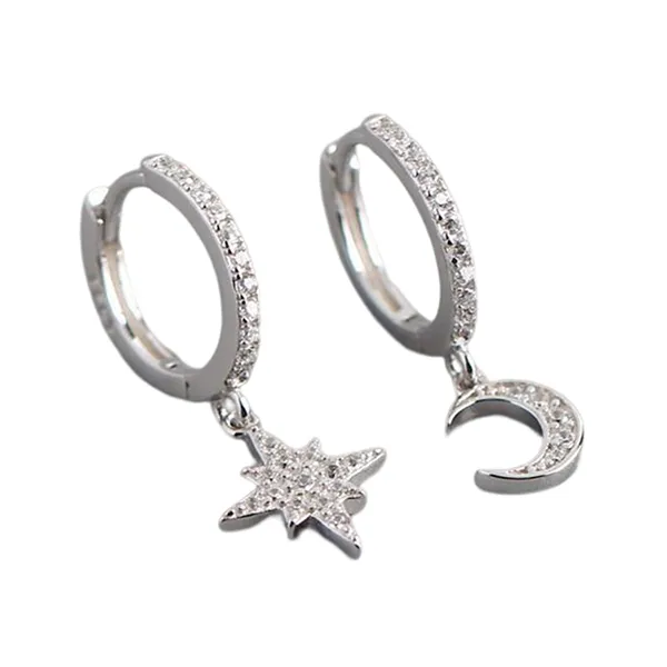 Khuyên Tai LiLi Jewelry Hình Ngôi Sao, Mặt Trăng Đính Đá CZ LiLi_541779 Màu Bạc