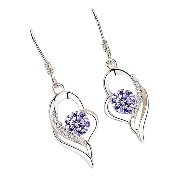 Khuyên Tai LiLi Jewelry Hình Trái Tim Đính Đá CZ Lili_991582 Màu Tím