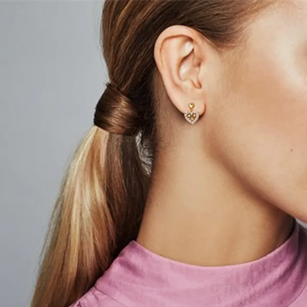 Khuyên Tại Pandora Heart Honeycomb Lace Dangle Earrings 268750C01 Màu Vàng