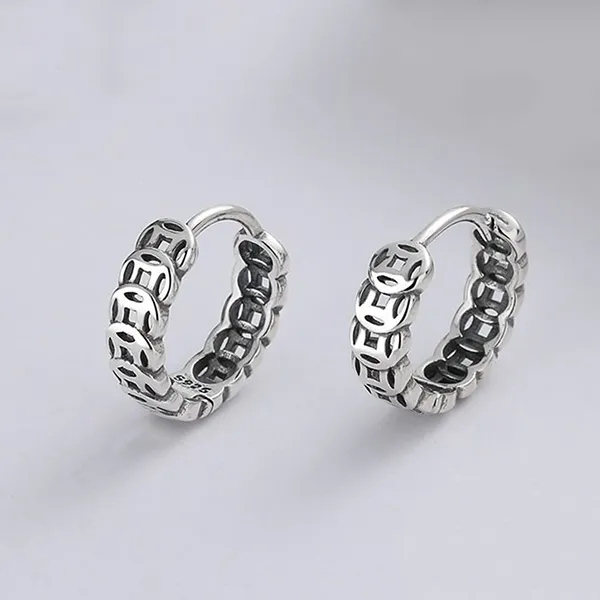 Khuyên Tai Unisex LiLi Jewelry Dạng Tròn Kim Tiền Lili_387354 Màu Bạc