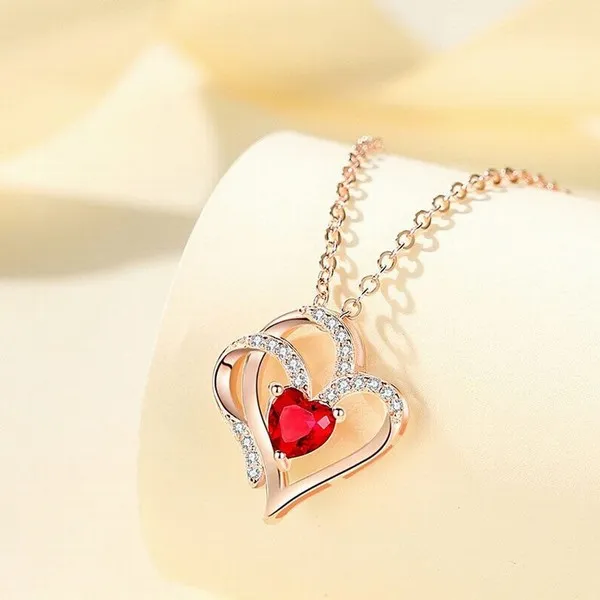 Dây Chuyền Lili Jewelry Bạc Nữ Đính Đá CZ 2 Trái Tim Ghép Đôi LILI_763116 Màu Đỏ - Trang sức - Vua Hàng Hiệu