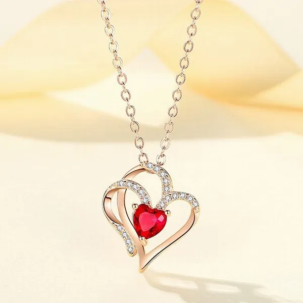 Dây Chuyền Lili Jewelry Bạc Nữ Đính Đá CZ 2 Trái Tim Ghép Đôi LILI_763116 Màu Đỏ - Trang sức - Vua Hàng Hiệu
