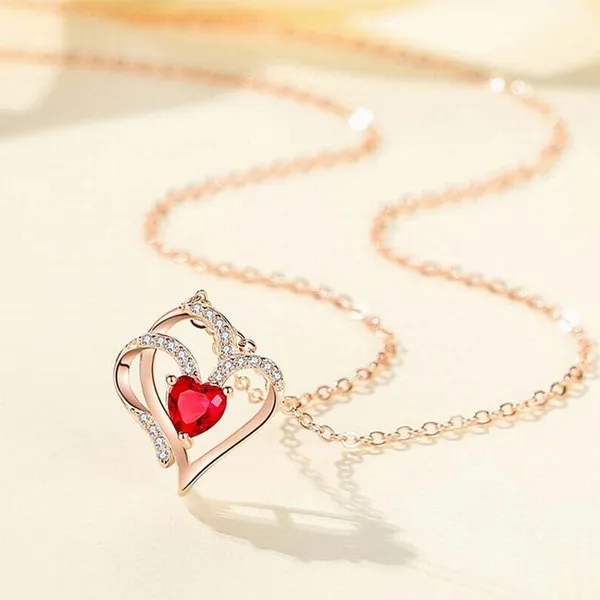 Dây Chuyền Lili Jewelry Bạc Nữ Đính Đá CZ 2 Trái Tim Ghép Đôi LILI_763116 Màu Đỏ - Trang sức - Vua Hàng Hiệu