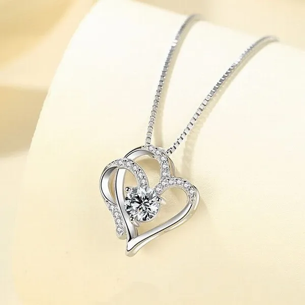 Dây Chuyền Lili Jewelry Bạc Nữ Đính Đá CZ 2 Trái Tim Ghép Đôi LILI_763116 Màu Bạc