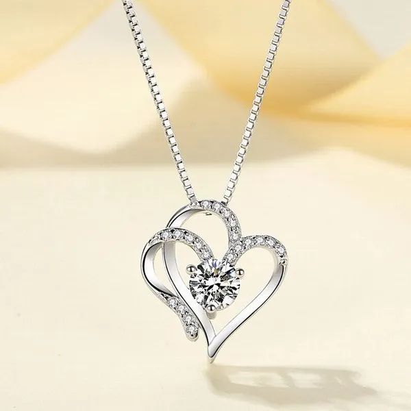 Dây Chuyền Lili Jewelry Bạc Nữ Đính Đá CZ 2 Trái Tim Ghép Đôi LILI_763116 Màu Bạc