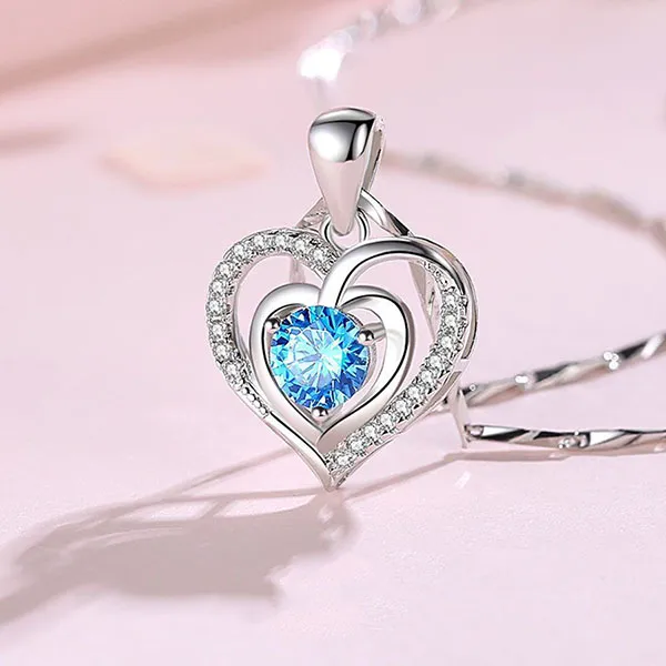 Dây Chuyền Lili Jewelry Bạc Nữ Đính Đá CZ Trái Tim Cách Điệu LILI_382124 Màu Xanh Dương
