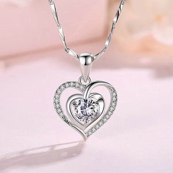 Dây Chuyền Lili Jewelry Bạc Nữ Đính Đá CZ Trái Tim Cách Điệu LILI_382124 Màu Bạc