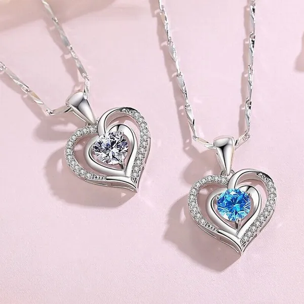 Dây Chuyền Lili Jewelry Bạc Nữ Đính Đá CZ Trái Tim Cách Điệu LILI_382124 Màu Xanh Dương