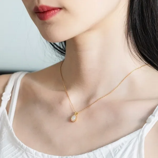 Dây Chuyền Lili Jewelry Bạc Nữ Đính Đá Opal Quả Trứng LILI_473937 Màu Vàng Gold - Trang sức - Vua Hàng Hiệu