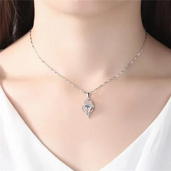 Dây Chuyền Lili Jewelry Bạc Nữ Trái Tim Cách Điệu Đẹp Đính Đá CZ LILI_352665 Màu Bạc