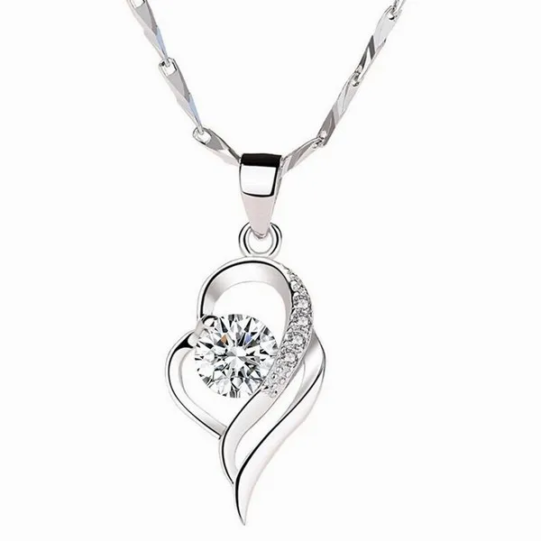 Dây Chuyền Lili Jewelry Bạc Nữ Trái Tim Cách Điệu Đẹp Đính Đá CZ LILI_352665 Màu Bạc