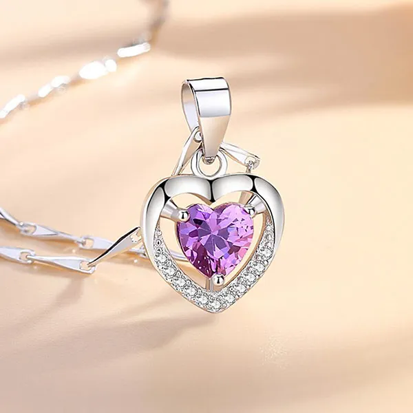 Dây Chuyền Lili Jewelry Bạc Nữ Trái Tim Đẹp Đính Đá CZ LILI_637225 Màu Tím - Trang sức - Vua Hàng Hiệu