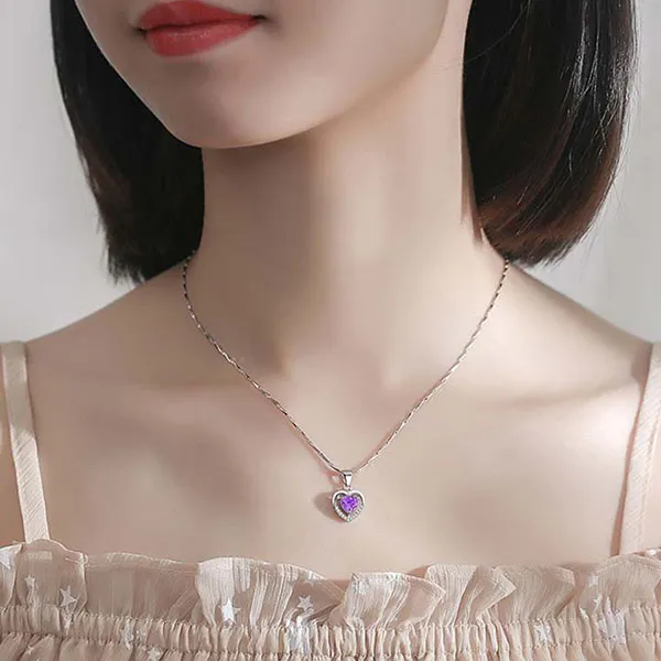 Dây Chuyền Lili Jewelry Bạc Nữ Trái Tim Đẹp Đính Đá CZ LILI_637225 Màu Tím - Trang sức - Vua Hàng Hiệu