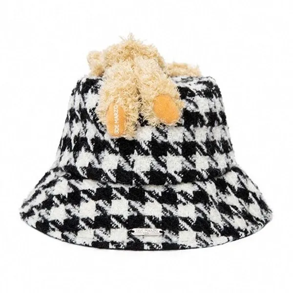Mũ 13 De Marzo Houndstooth Bear Bucket Hat FR-JX-556 Màu Đen - Mũ nón - Vua Hàng Hiệu