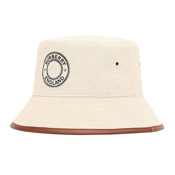 Mũ Burberry Logo Print Bucket Hat Màu Nâu Trắng Size S