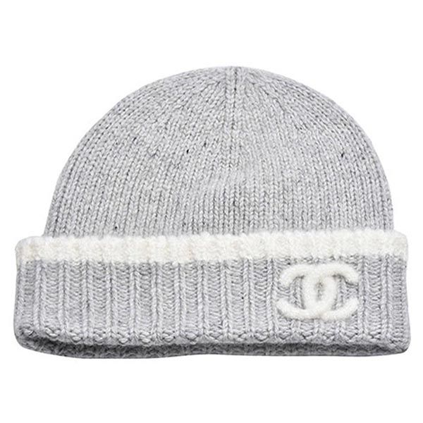 Mũ Len Chanel Classic Cashmere Wool Double C Logo Print Hat Màu Xám - 3