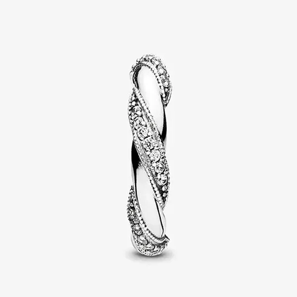 Nhẫn Pandora Ribbon Of Love Stackable Ring With Clear Zirconia 190981CZ Màu Bạc Size 50 - 1