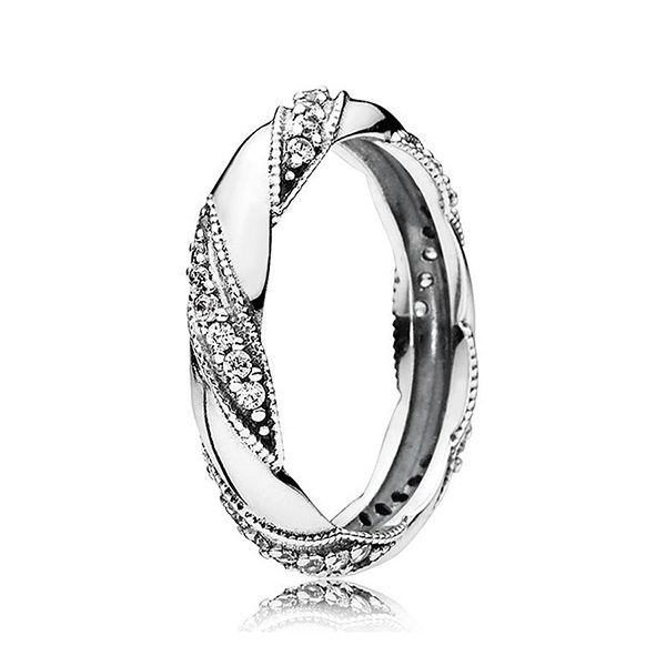 Nhẫn Pandora Ribbon Of Love Stackable Ring With Clear Zirconia 190981CZ Màu Bạc Size 50 - 3