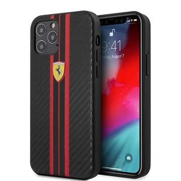 Ốp Điện Thoại Ferrari iphone 12 Pro Max FESNECHCP12LRB Màu Đen Đỏ