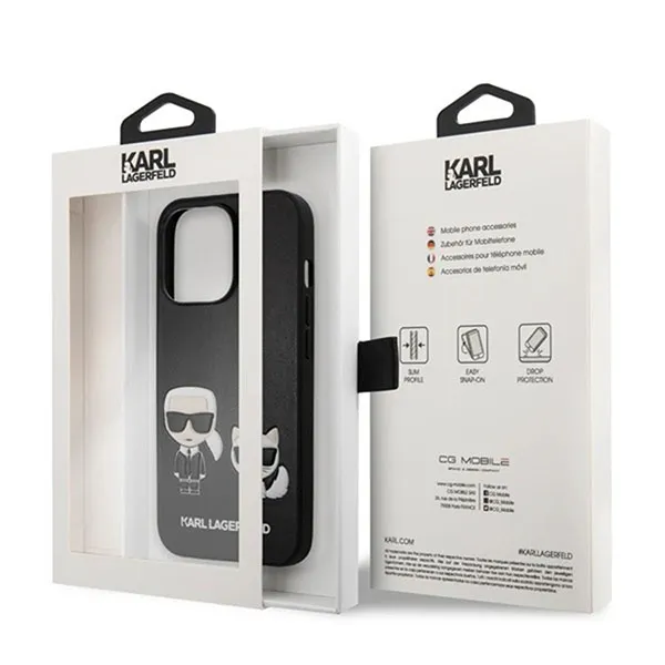 Ốp Điện Thoại Karl Lagerfeld iPhone 13 Pro Full Body Hình Ông Già Và Mèo Silicon KLHCP13LPCUSKCBK Màu Đen